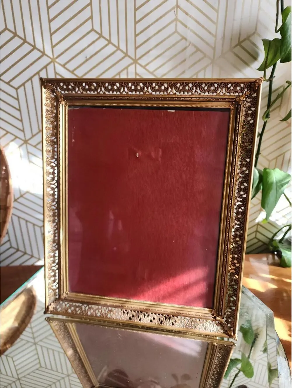 Vintage Copper Brass Filigree Ornate Freestanding Photo Frame 8x10